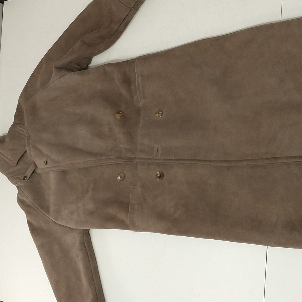 Vintage Shearling Coat USA Made Sawyer Napa Taupe Maxi Oversized Warm SeeMeasure - Picture 16 of 16